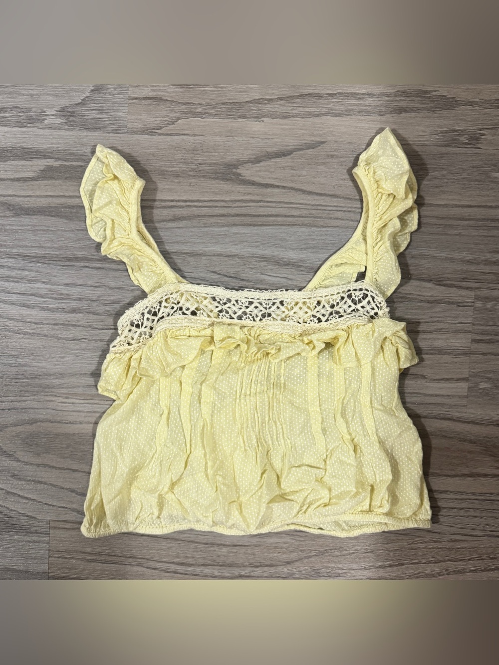 Free People Small Lace Yellow Ruffle Crop Top Cottagecore Ruffle Coquette Style